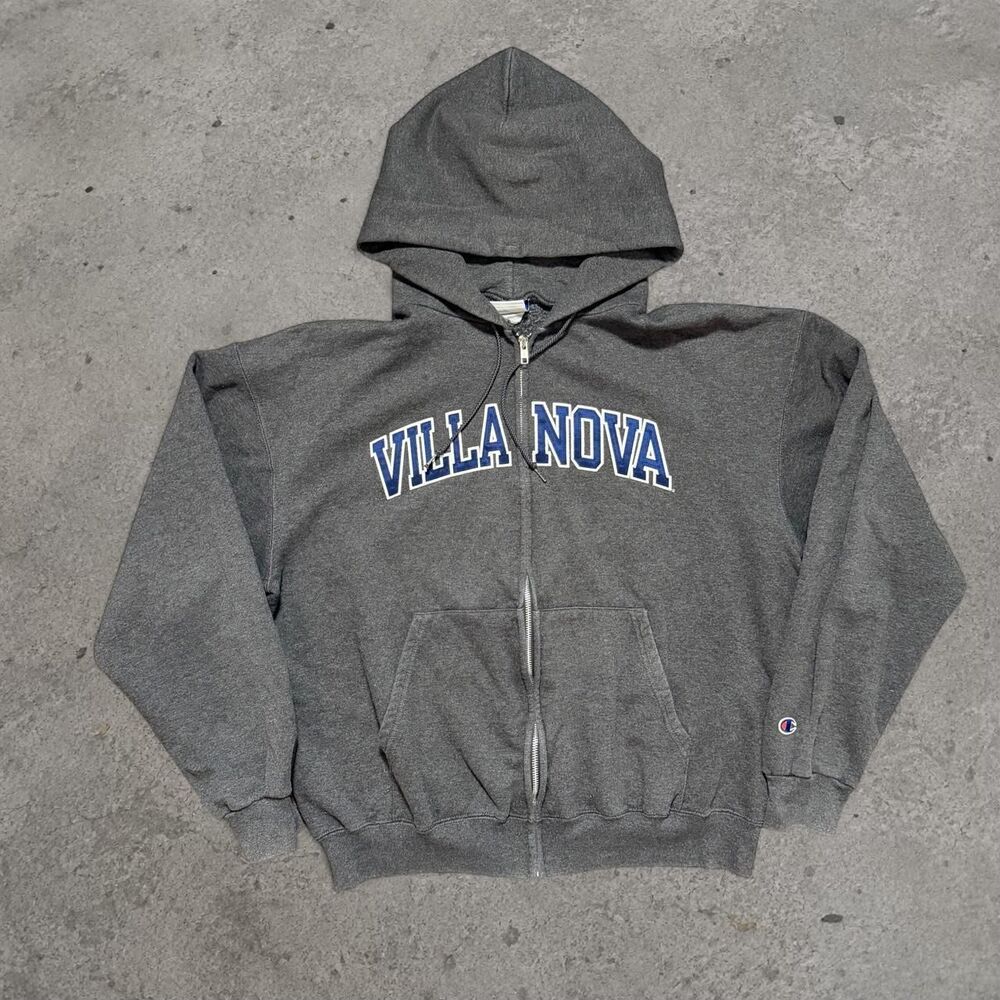 Y2K 2000’s Champion Villanova Spell Out Grey Zip Up Hoodie Men’s Size Large
